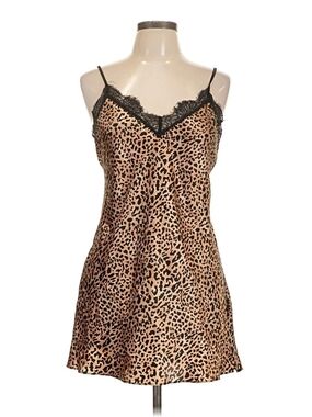 Leopard Lace Trim Slip Dress - Nude/Black